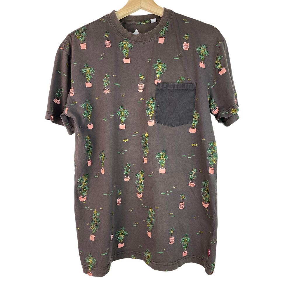 Altamont Men's Size L Brown Short Sleeve One Pocket Coffee Plant T-Shirt *